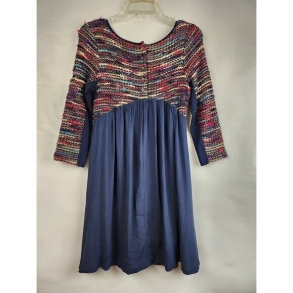 Maeve Anthropologie Womens BOHO Sweater Dress Small Navy Knit Textured Tweed - Picture 9 of 10